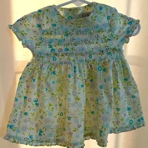 3-6 months George white green blue floral print ruffle short sleeve button dress